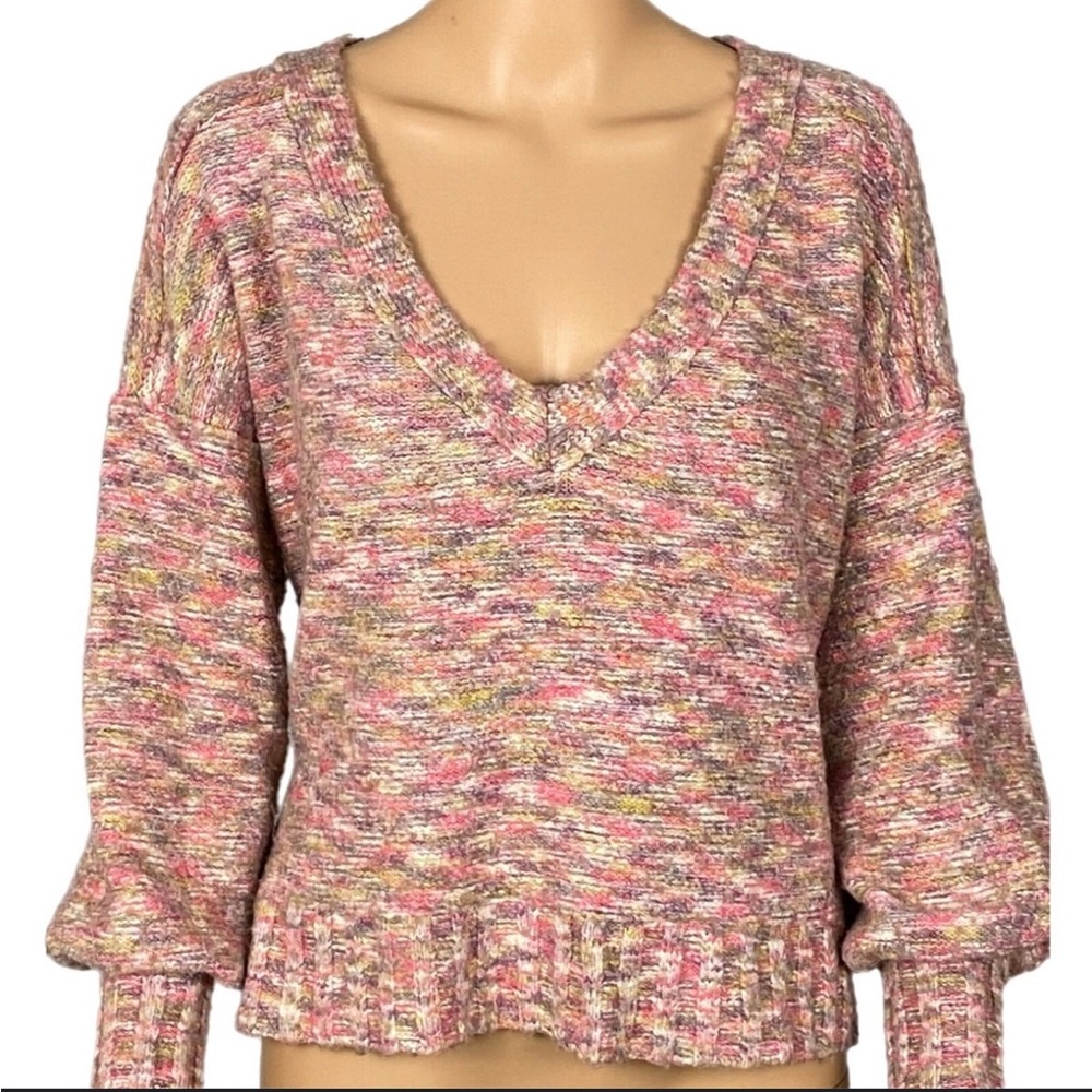 Pilcro Oversized Deep V-neck Marbled  Sweater